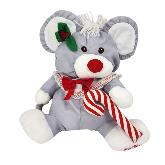 Vintage Fisher-Price Puffalump Gray Christmas Mouse Plush 1987 - Picture 10 of 11
